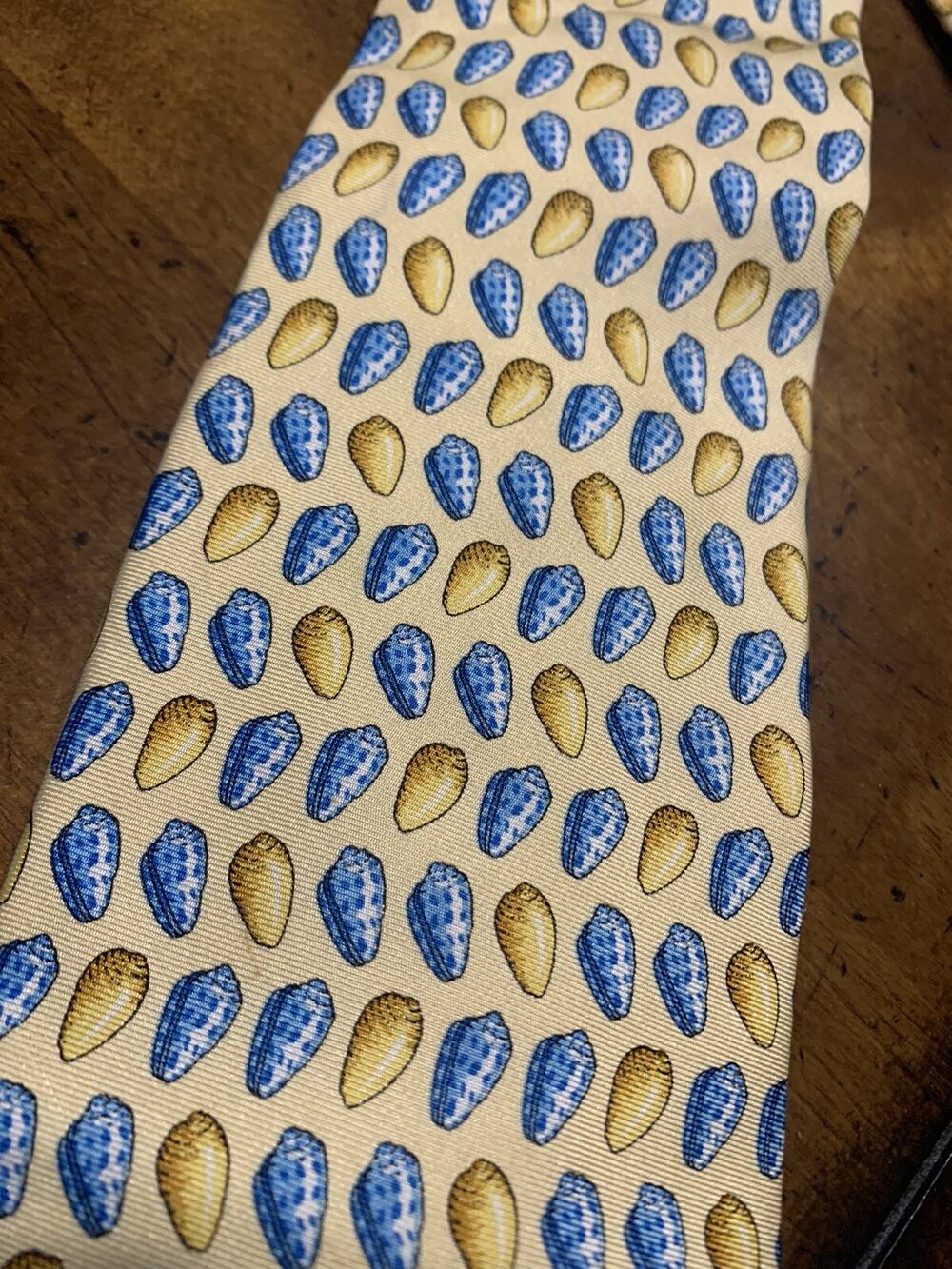 Nautical Compass Tie shell Yellow Blue Silk Boat Necktie Italy Ocean Retro